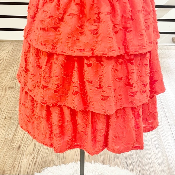 NWT S M XL LC Lauren Conrad Coral orange, one shoulder flowy midi dress - Picture 6 of 7